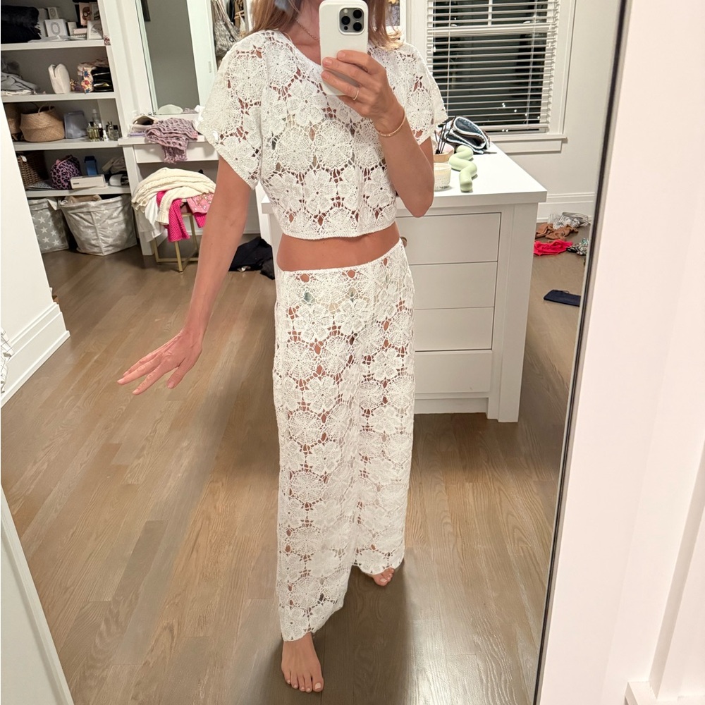 White Crochet Two-Piece Set